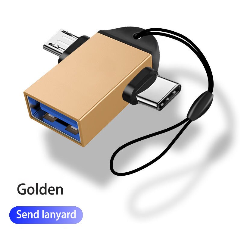 2 in 1 OTG Adapter Type C Micro USB to USB 3.0 Converter Android Phone Data Transfer Adapter Connector for Samsung S10 iPhone 11: gold 2