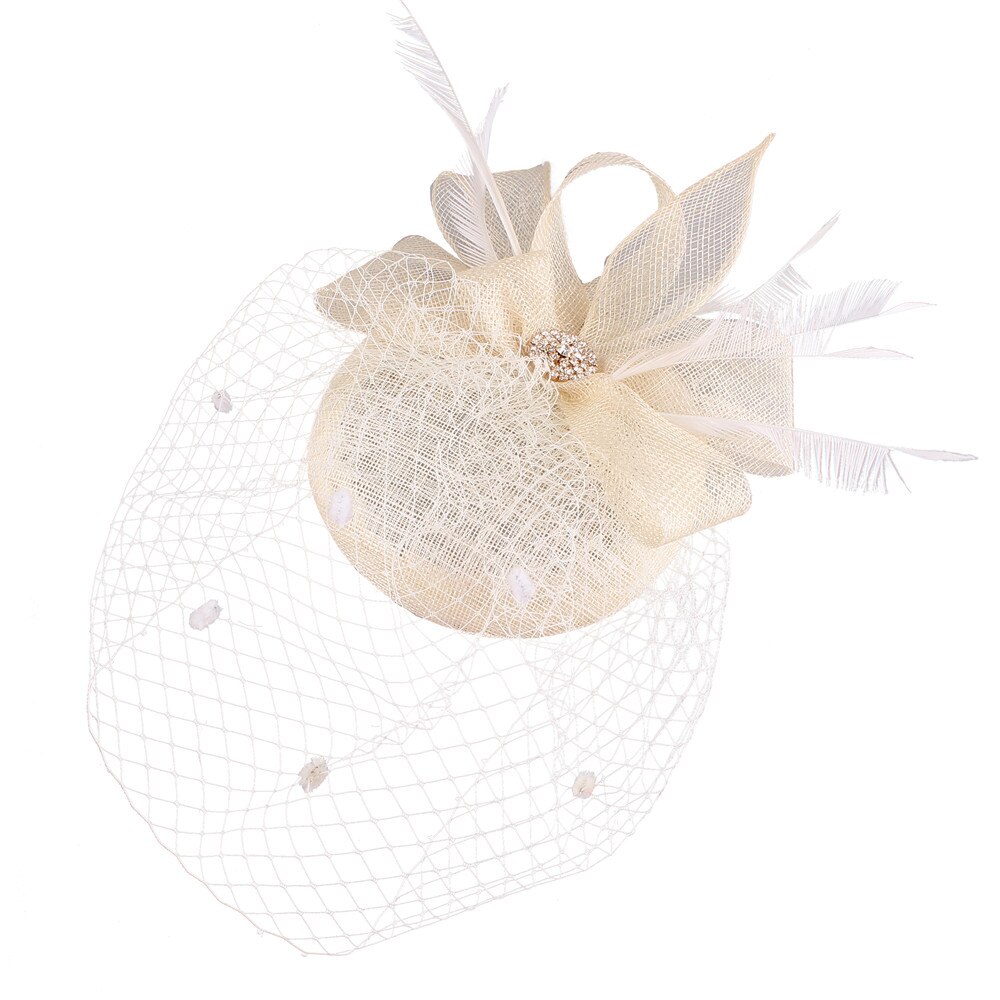 Sinamay Chic cheveux maille accessoires de mariage Fascinator mariée voiles chapeau bandeau femmes dames Occasion casque Net points: Beige