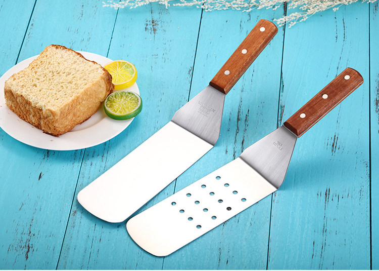 Kitchen Spatula Wooden Handle Grill Turner Stainless Steel Metal Scrape For Pancake Teppanyaki Hibachi Griddle Cooking Utensil