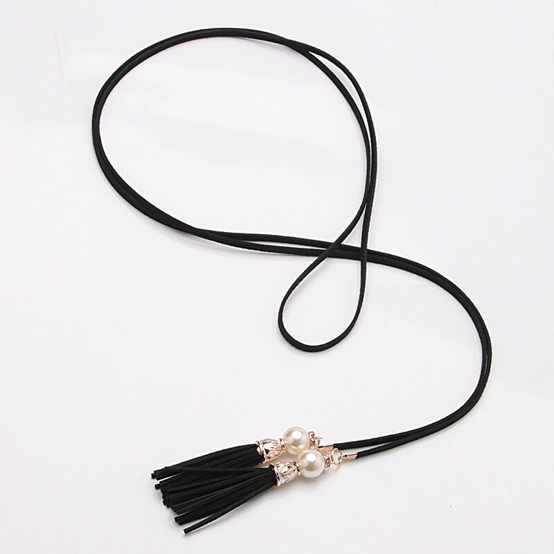 Nuevos cinturones de mujer, cadena de cintura estrecha con borla a la , cinturón para vestido, accesorios decorados con nudos