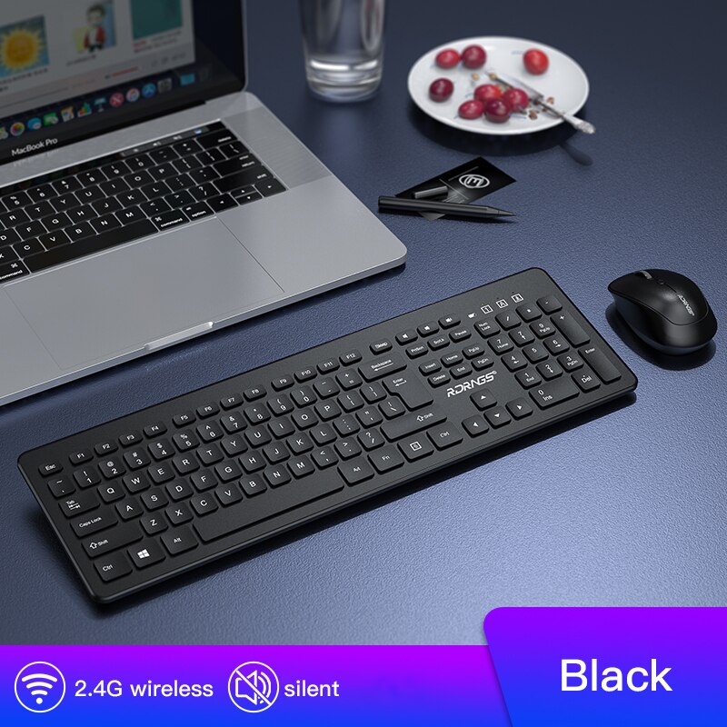 2.4g draadloze multimedia toetsenbord en muis mini usb ergonomische mute optische toetsenbord muis combo set voor notebook laptop mac pc: Draadloze set zwart