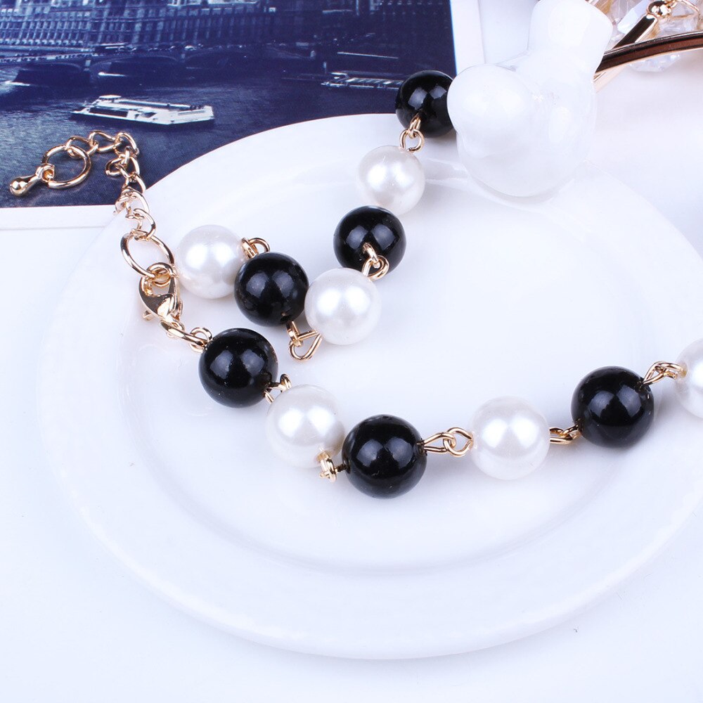 multicouche grosses perles gemme collier pour femmes rétro noir collier ras du cou couleur mélange collier femme exquis bijoux