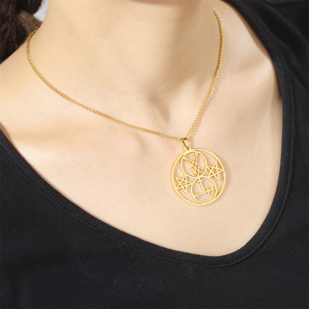 EUEAVAN Sigilo de Lucifer Lilith doble sello colgante collar Iglesia Satán demonio satánico acero inoxidable pentagrama amuleto joyería