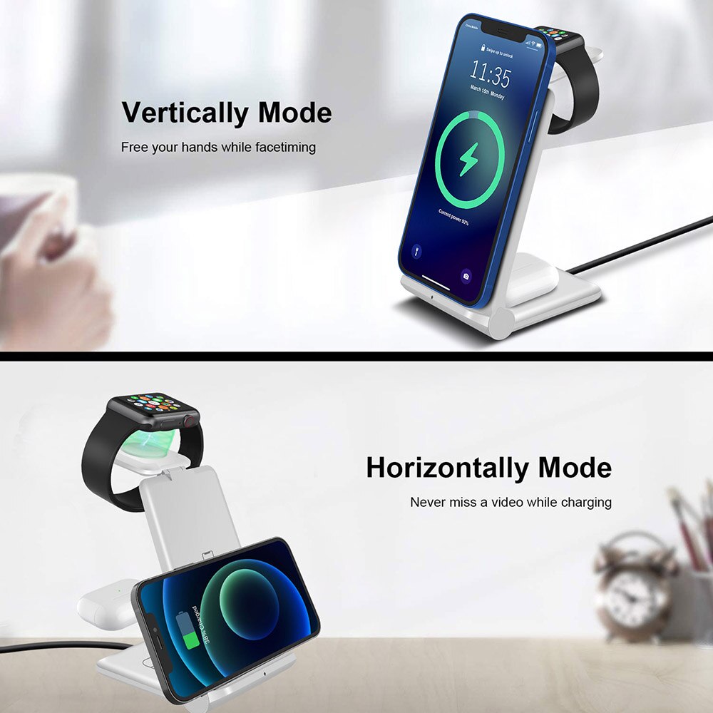 Chargeur sans fil Qi 3 en 1 pour iPhone 13 12 11 XS XR X 8, pour Apple Watch 7 SE 6 5 4 3 AirPods Pro, Station de charge rapide 15W