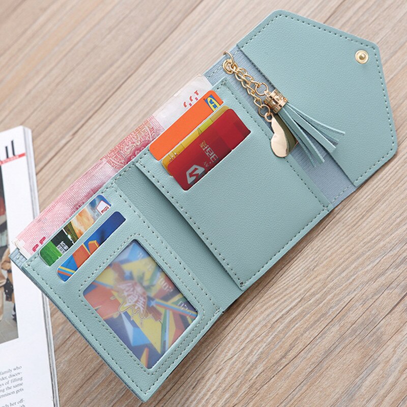 Women's Wallet Cute Student Tassel Pendant Short Wallet Trend Small PU Wallet Coin Purse Ladies Card Bag For Women