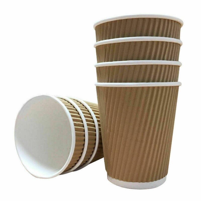 Mongka Wegwerp Rimpel Triple Ommuurde Papier Koffiekopje Bruin Cups Met/Zonder Deksels: 450ml Without Lids