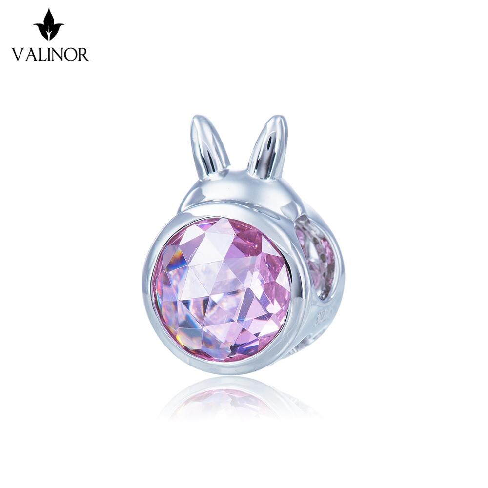 Carino coniglio grande rosa di zircon 925 sterlina perline D'argento di fascini misura I Braccialetti non cambiano Mai colorDDBJ002