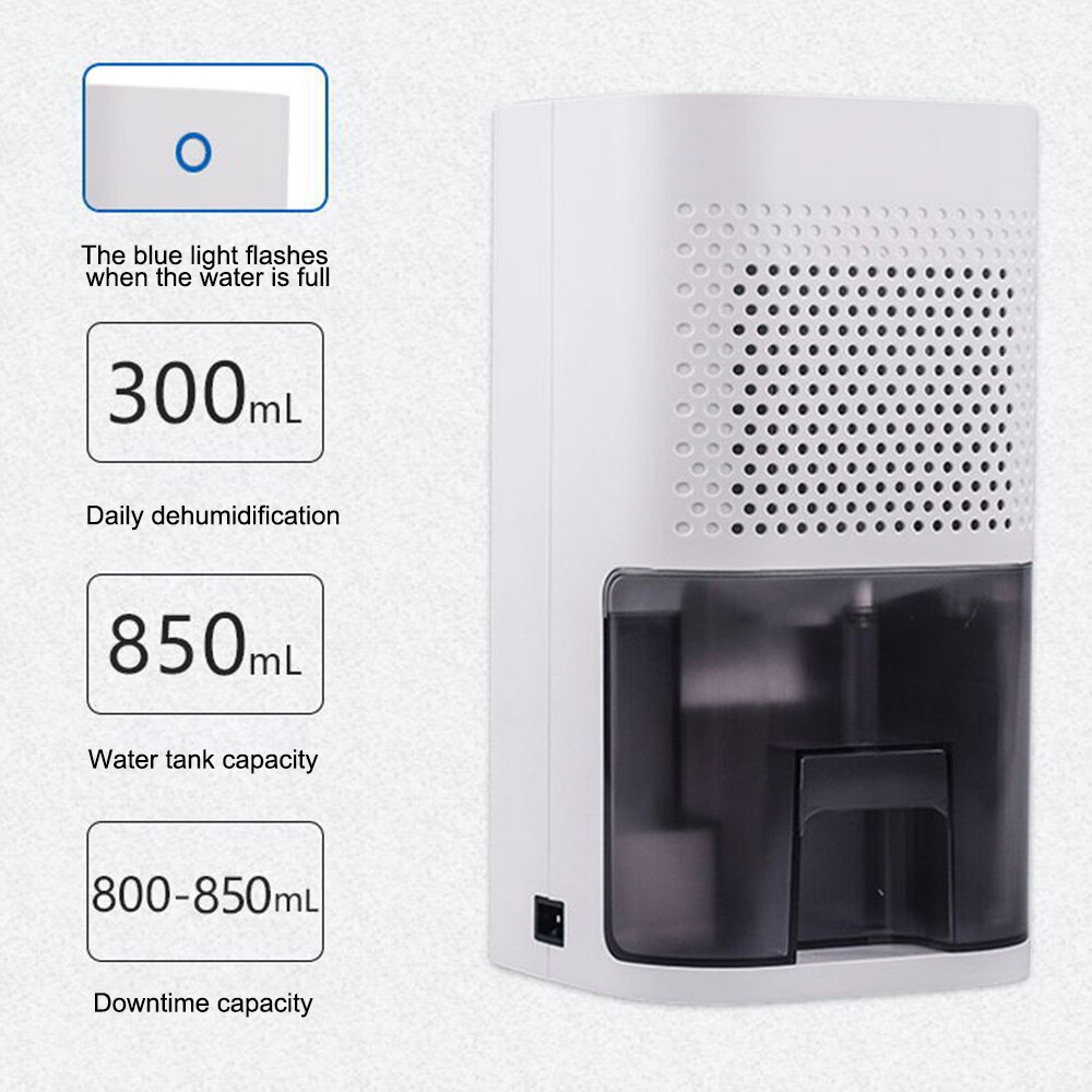 850ml husstands mini affugter fugtabsorberende garderobe lufttørrer maskine strømbesparende til badeværelse kælder kontor