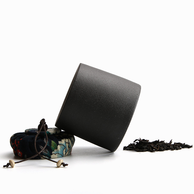 Japanese Style Ceramic Tea Caddy Mini Portable Travel Canister Coarse Pottery Storage Tank Sealed Cans Spice Jar Food Container