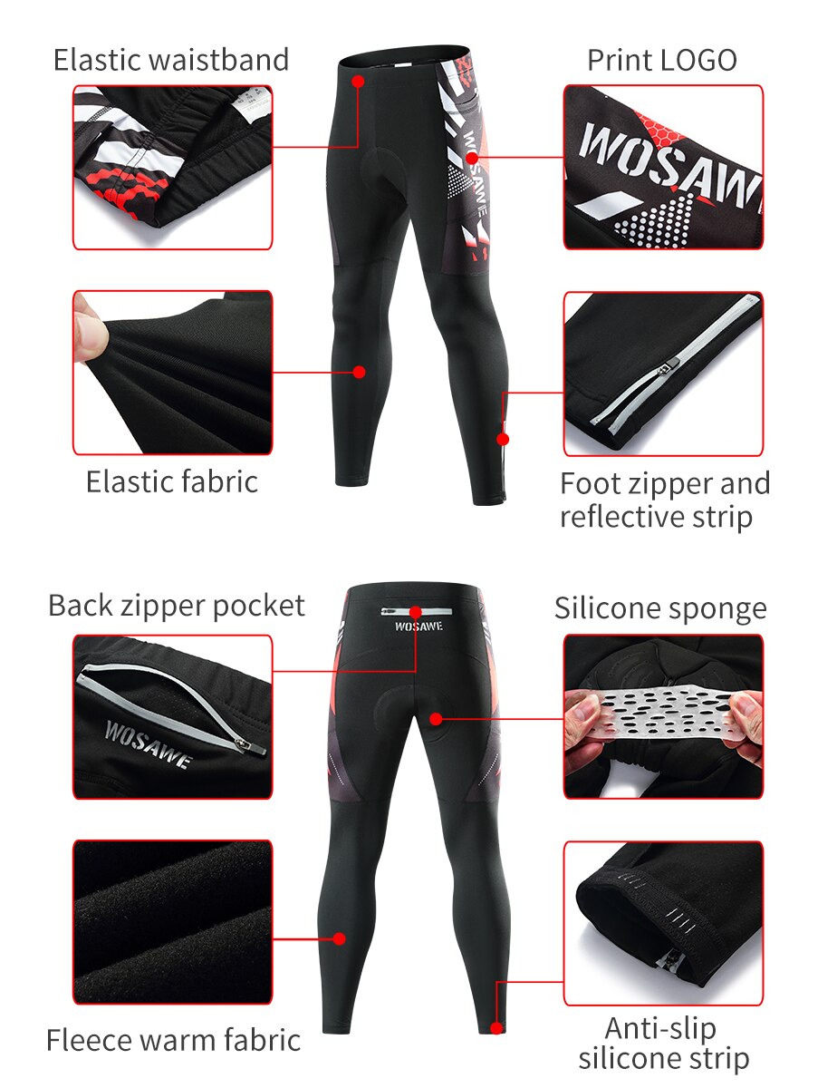 WOSAWE zimowe wyściełane męskie spodenki na wioślarz wiatroszczelne rowerowe sportowy jeździeckie legginsy odzież termiczne polarowe obcisłe ciepłe spodnie rowerowe