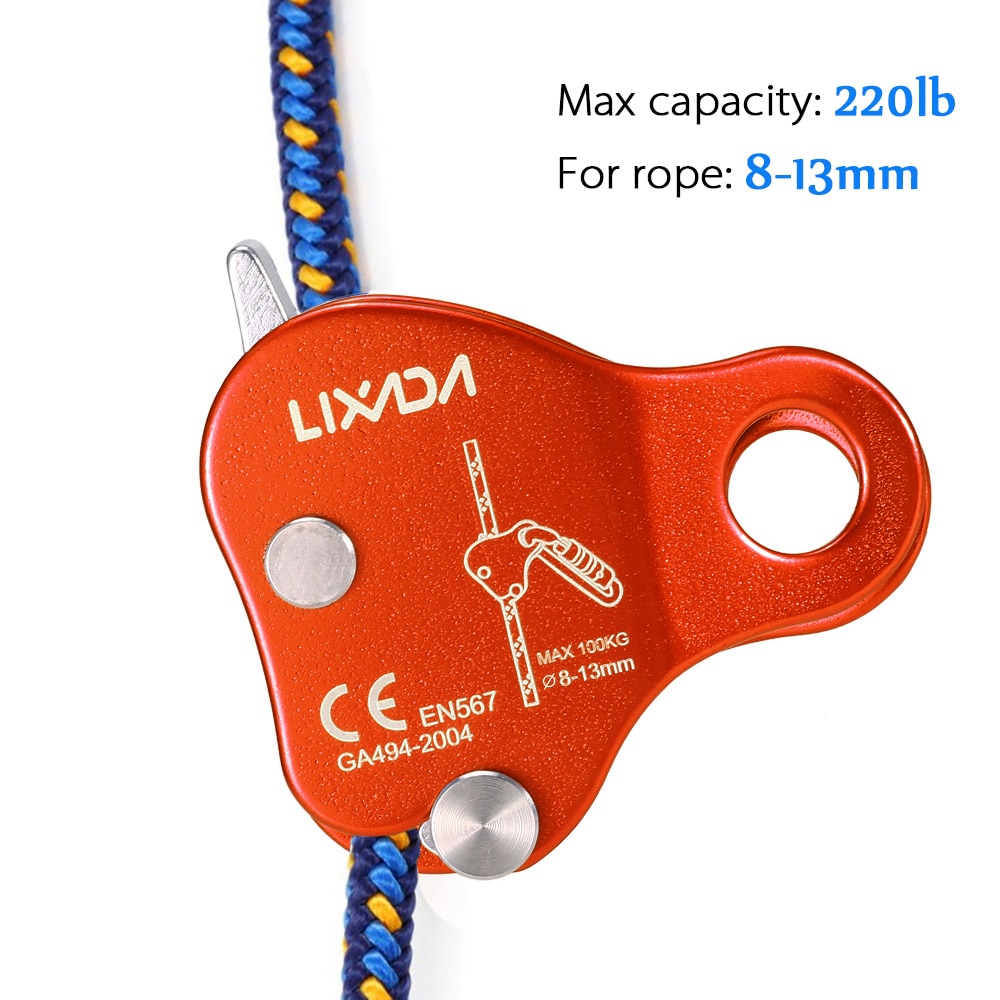 8-13MM Climbing Protective Ascender 220LB Climbing Ascender Belay Device Rope Grip Outdoor Climbing Equipment Rigging Rope Tool