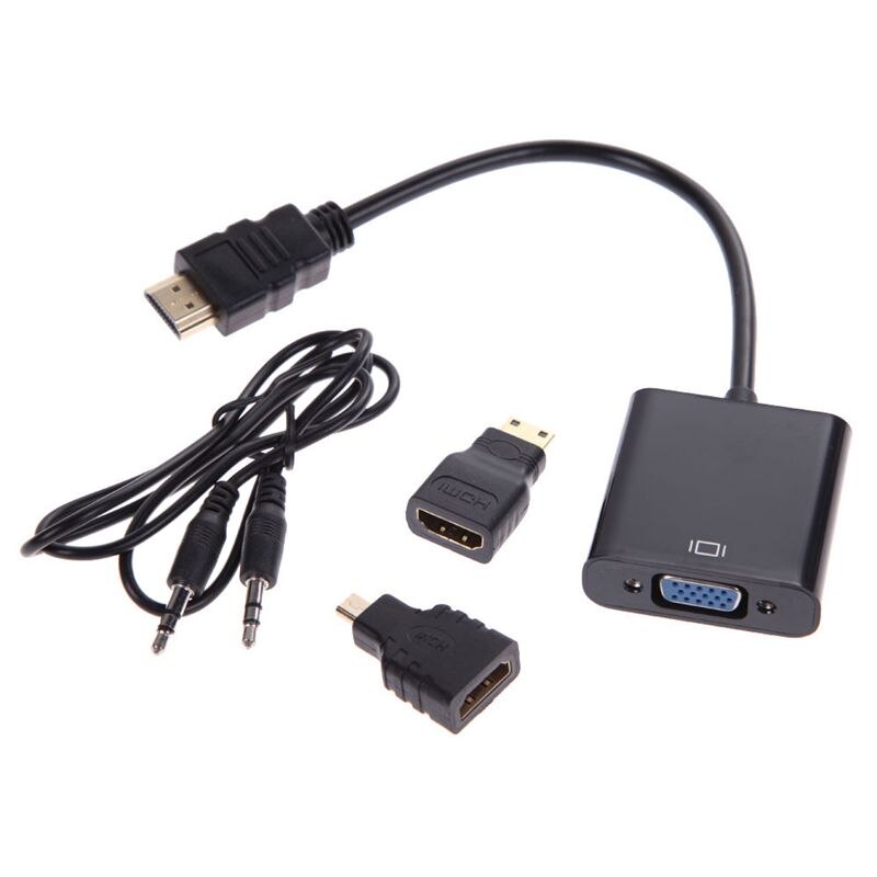 1080p mikro-hdmi/mini hdmi/hdmi til vga konverteradapter med o videokabel