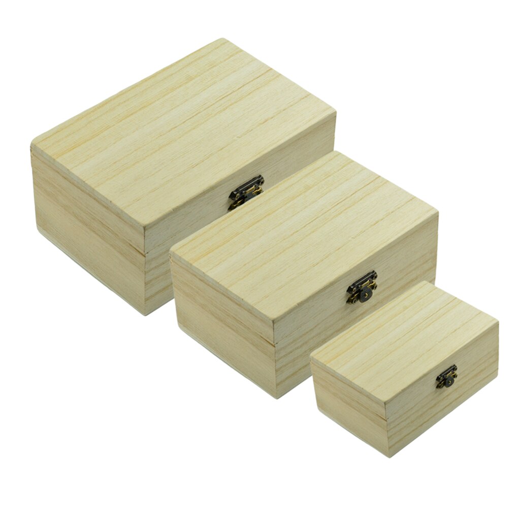 3x Unpainted Natural Wooden Storage Box Chest Keepsake Toy Plain Craft Box