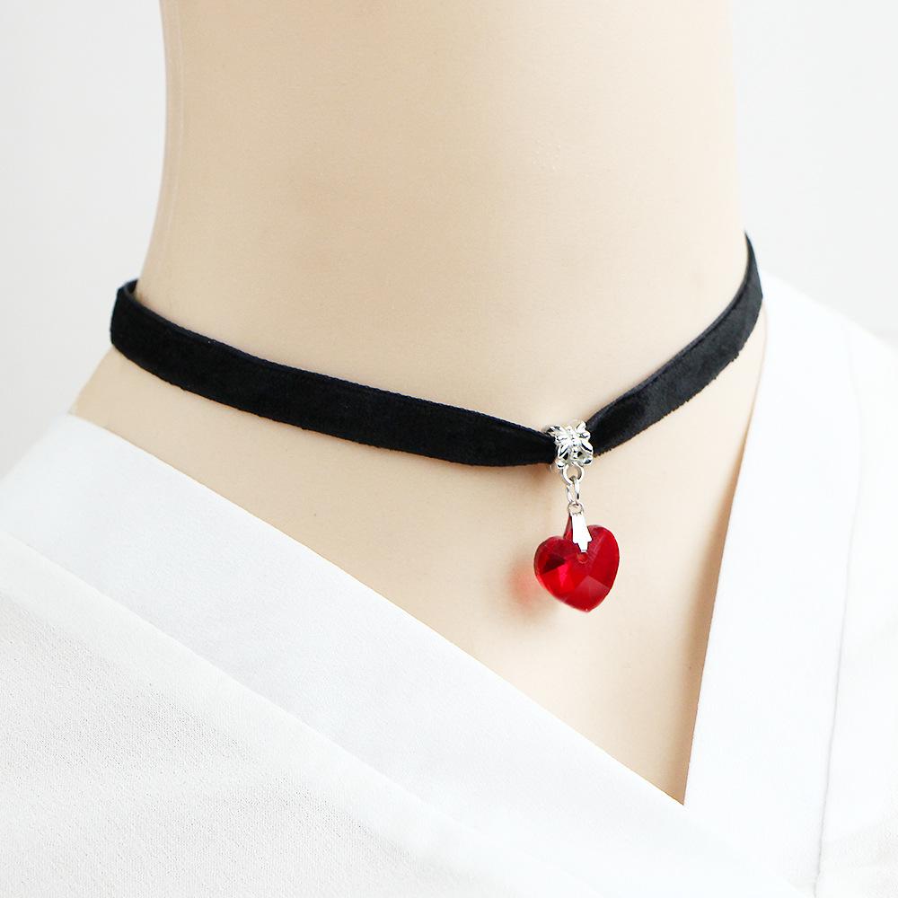 Vrouwen Fluwelen Choker Hart Kristallen Hanger Kettingen Voor Vrouwen Sieraden Vrouwelijke Zwarte Lint Ketting Party Kraag: red