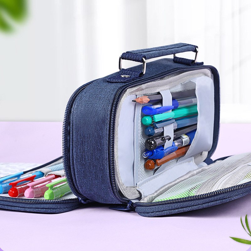 Estuche de lona de gran capacidad para lápices para niños, cartuchera bonita de doble capa, ideal para , material escolar