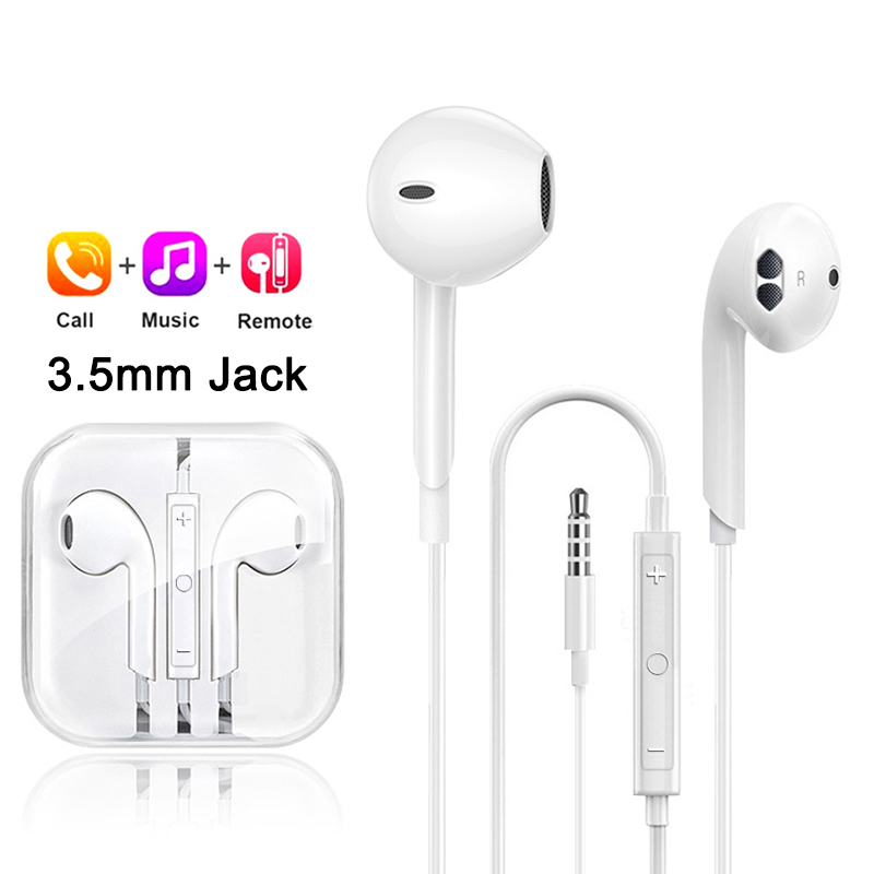 Originele hoofdtelefoon voor Apple iPhone 16 15 14 13 12 11 Pro Max bedrade koptelefoon 7 8 plus 3,5 mm in-ear stereo oordopjes accessoires: Rood