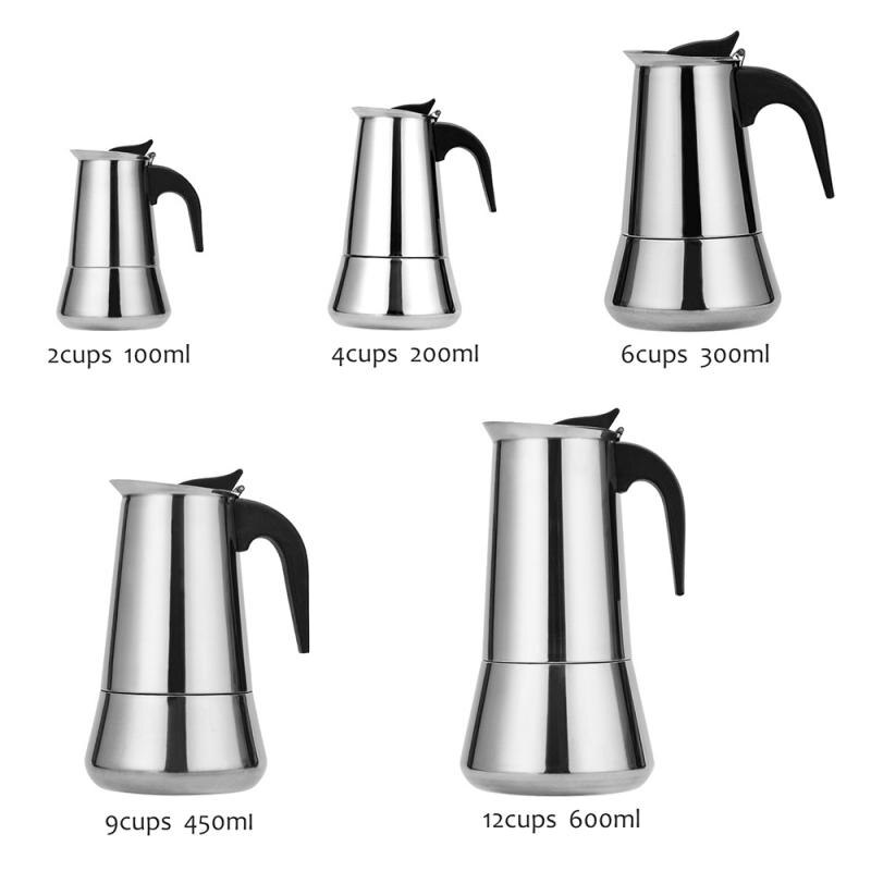 Stainless Steel Italian Moka Espresso Coffee Maker Percolator Stove Top Pot For Induction Cooker Universal With Cups Multi-type