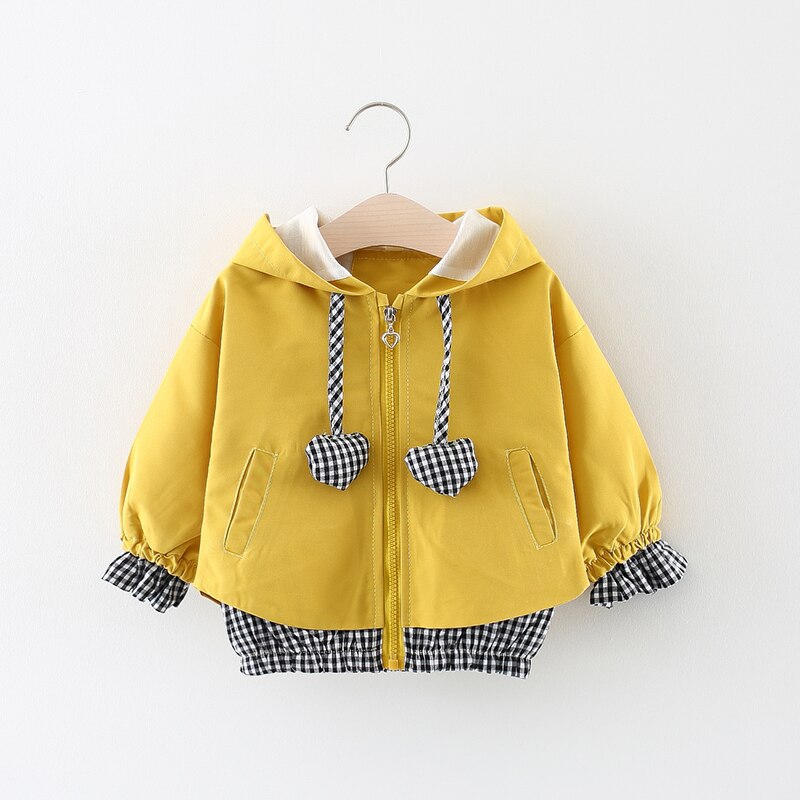 Babytøj tegneserie hjerte plaid mønster baby pige jakker frakker småbørn børn jakke outwear baseball vindtæt børnetøj: Gul / 18m