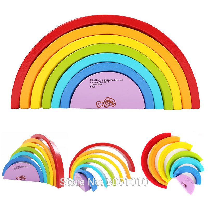Wooden Building Blocks - Rainbow Activity Set - Early Education Toy - Toddler Learning Blocks