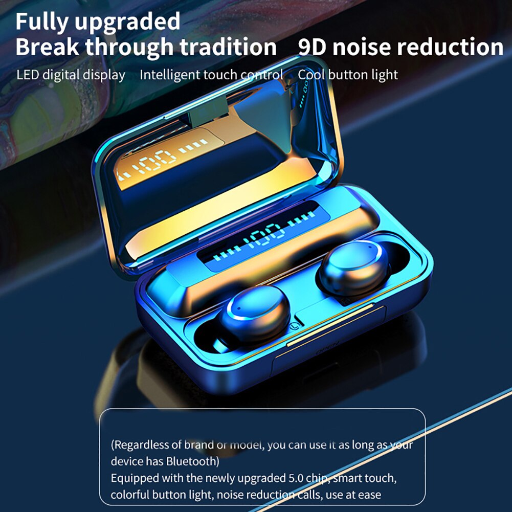 Smile tws ægte trådløst headset digital bluetooth 5.0 trådløs sportsmusik 9d stereolyd f9-5c in-ear øretelefoner til telefoner