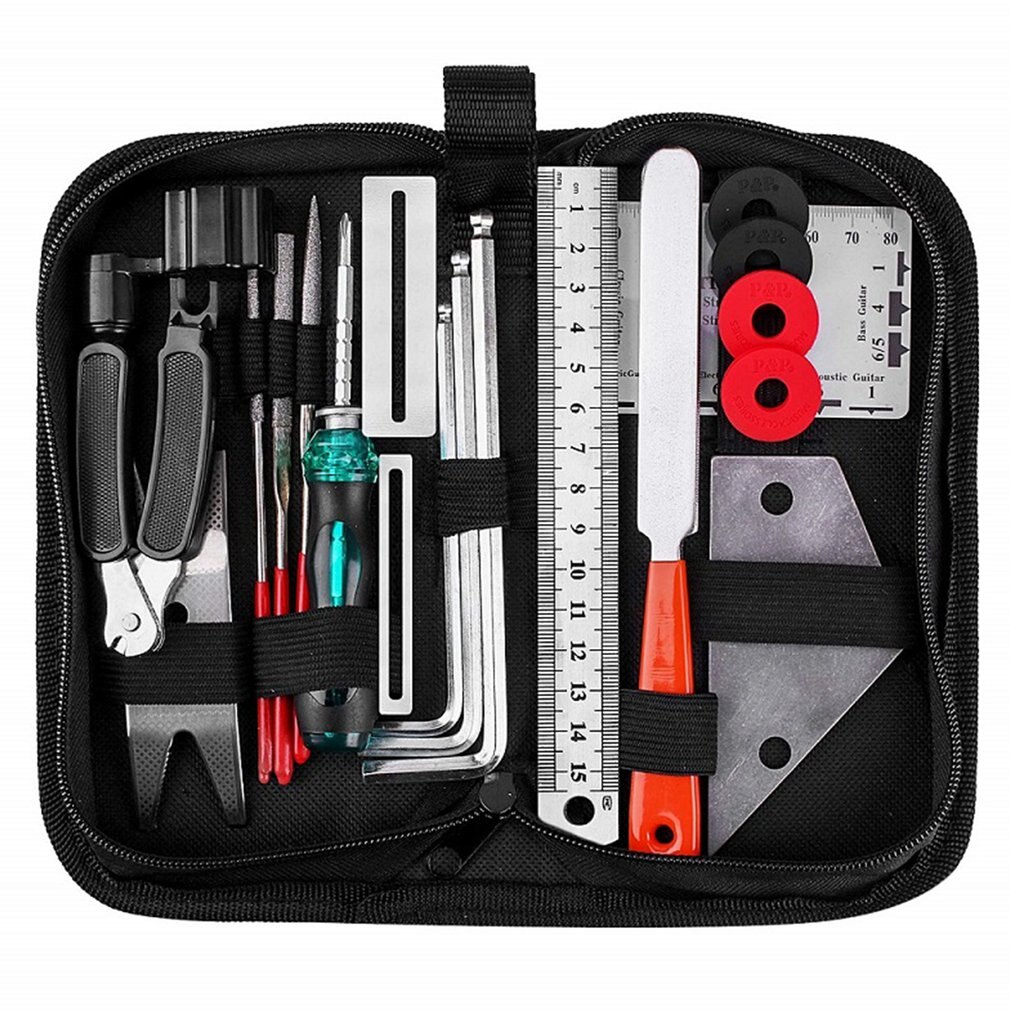 Guitar Repairing Tool Kit Wire Plier String Organizer Fingerboard Protector Hex Wrencher Files Spanner Wrench: Default Title