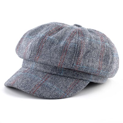 Gorros octogonales de tela de algodón para hombre, gorro de pintor a rayas para Newsboy, boinas informales de invierno para hombre, gorra Boina cálida de doble capa para otoño: Gris