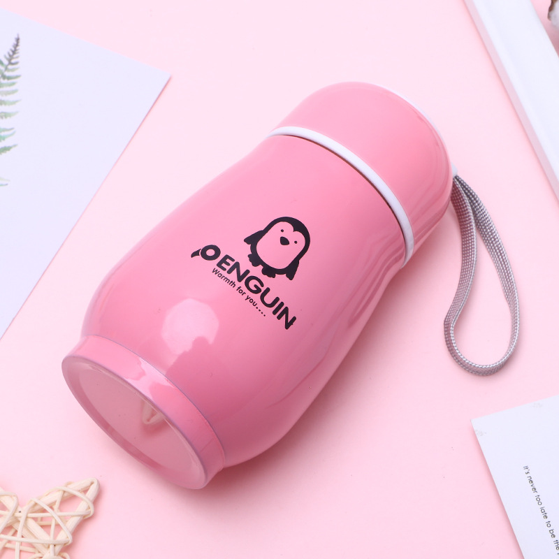 Termo de acero inoxidable con de pingüino para niños y estudiantes, taza de aislamiento portátil con frascos de vacío, exquisitos, 1 unidad: Rosa