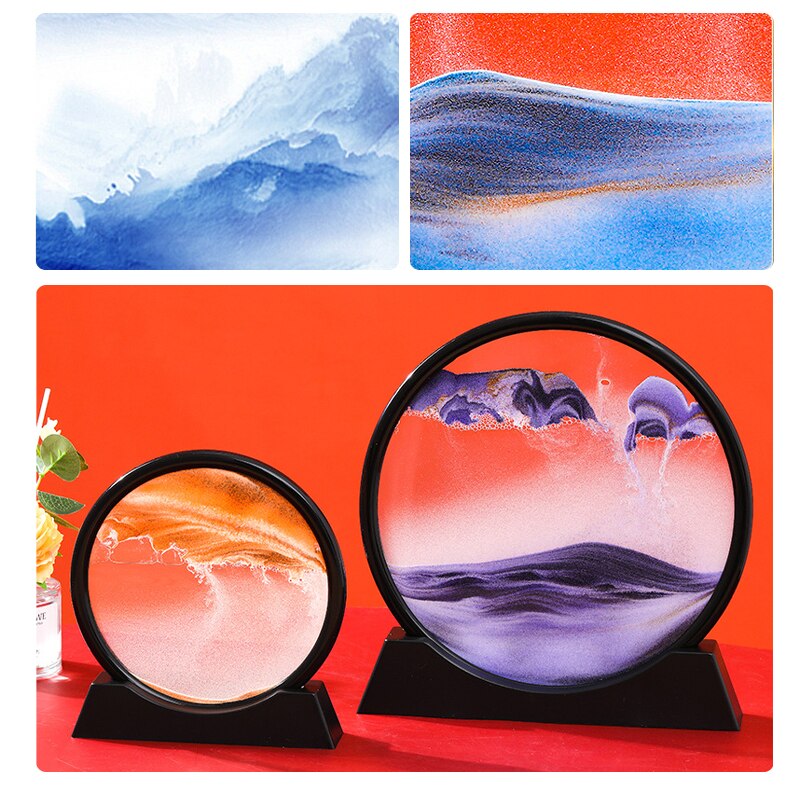 3D Bewegende Zand Kunst Foto 5/7Inch Zandloper Art Schilderen Diepzee Sandscape Vloeiende Zand Frame Rechthoek Ronde glas Home Decor
