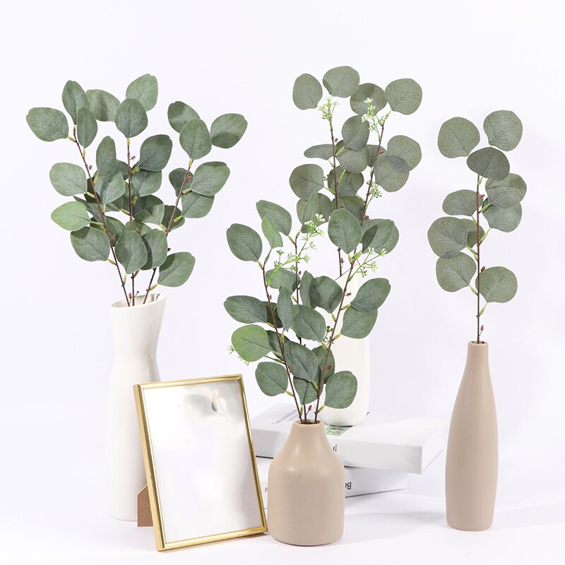 Kunstmatige Eucalyptus Bladeren Takken Groene Zijde Leaf Kunstplanten Voor Bloemen Boeketten Bruiloft Schieten Prop Greenery Decor