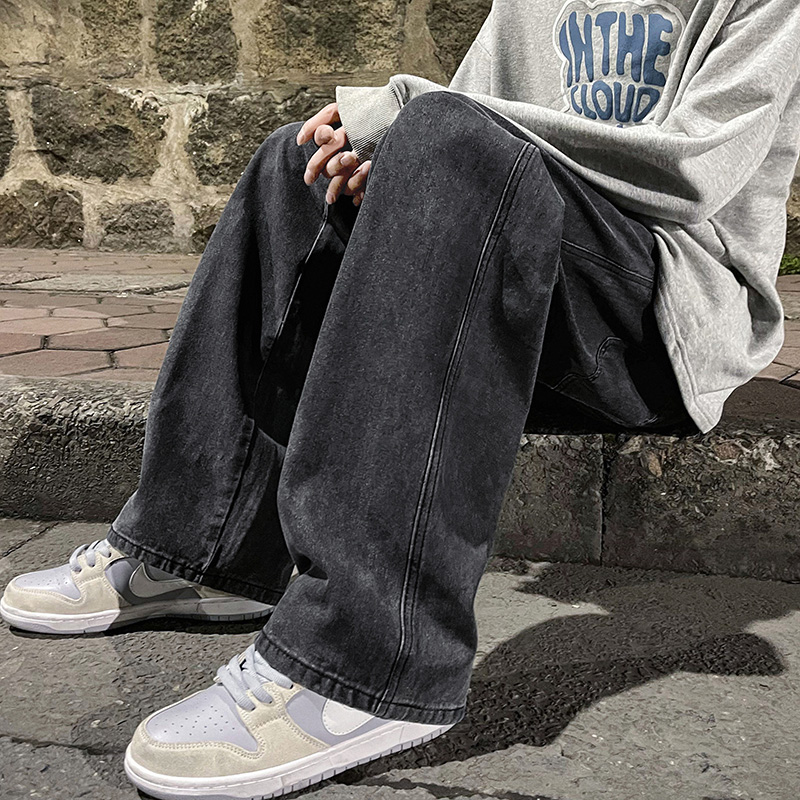 2023 männer Jeans Koreanische Ausführung Schüler lässig Hosen hoch Straße Gerade verlieren Breite Bein Jeans Schwarz Grau Blau ausgebeult Jeans