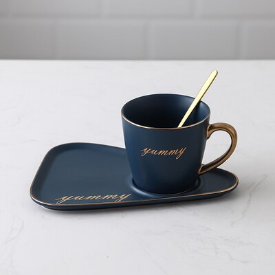 Creatieve Keramische Koffie Set Porseleinen Koffie Kop En Lade Met Gratis Lepel 250 Ml Nordic Stijl Tonen Plaat Voor Photogragh: Matte blue