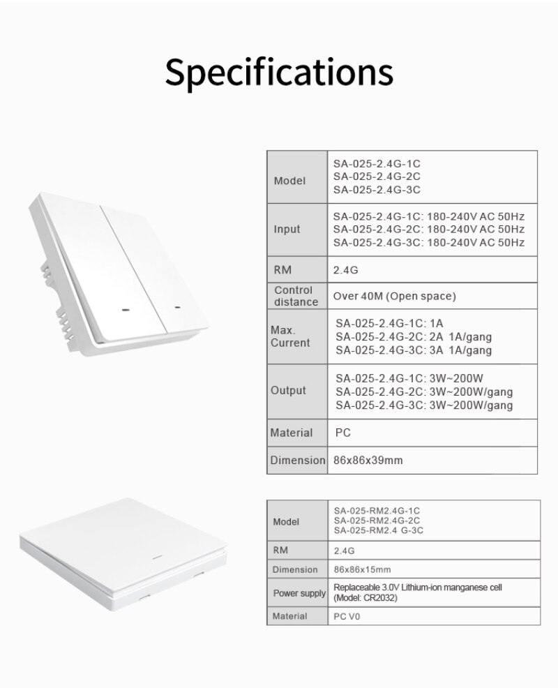 2.4G Smart Wall Switch Single Live wire No-Neutral line Bluetooth Protocol eWeLink APP Control