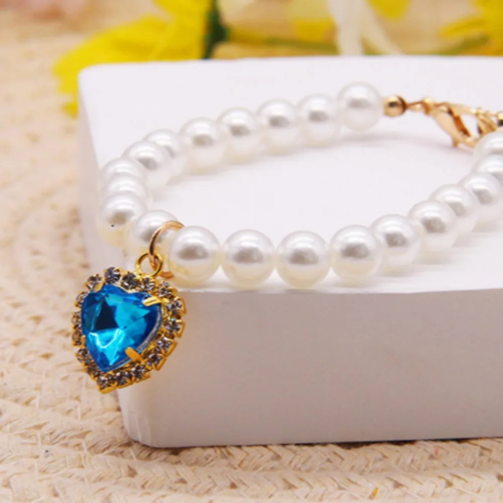 Collar de perlas de lujo para mascotas, colgante para gato y perro, suministros para mascotas, Collar de cristal de amor, Collar para gatito