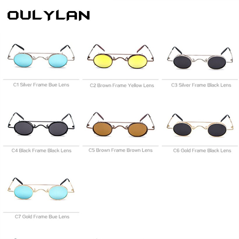 Oulylan kleine ronde steampunk zonnebril voor heren, retro vintage metal punk clip-on zonnebril voor heren, kleine ovale bril  uv400