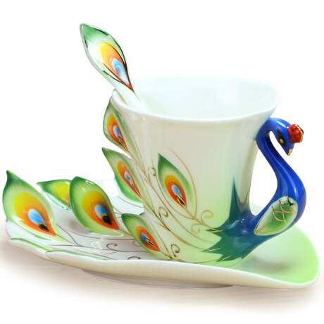 Påfågel kaffekopp keramisk benporslin 3d färgvalentinsdag bröllop bestie vänner födelsedag kopp: Ljusgrön