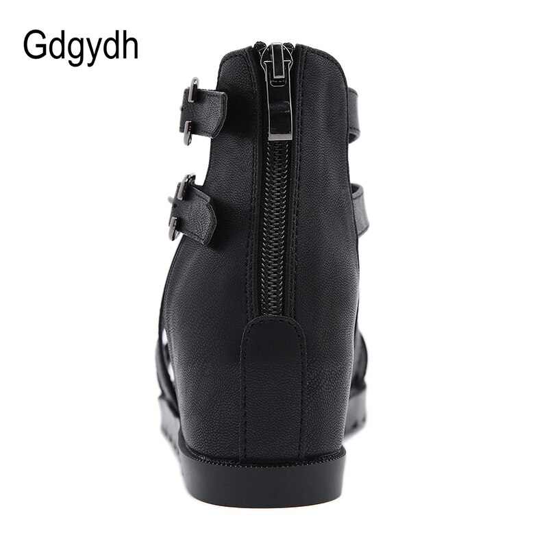 Gdgydh Zomer Zwarte Sandalen Gothic Lage Hakken Vrouwelijke Sandalen Casual Cover Hak Vrouwen Schoenen Open Teen Cut-Out Hollow dames Sandalen