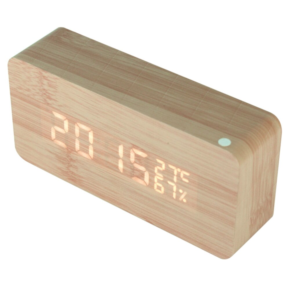 Desk Clock Wood Clock LED Wooden Digital Alarm Clock Displays Time Date And Temperature for Kid Home Office Heavy Sleepers