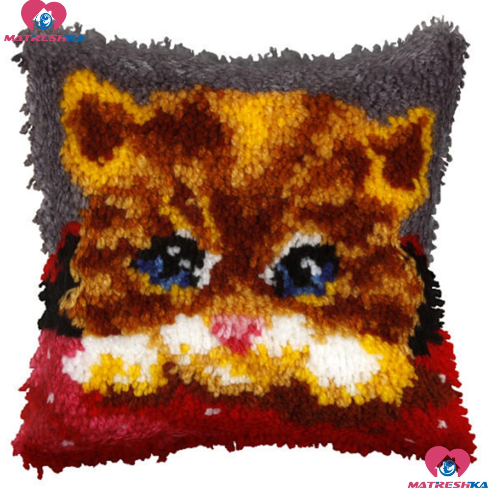 Latch cojín de gancho Kit almohada hágalo usted mismo Foamiran para artesanía cojín de punto de cruz gato ganchillo cojín bordado Animal