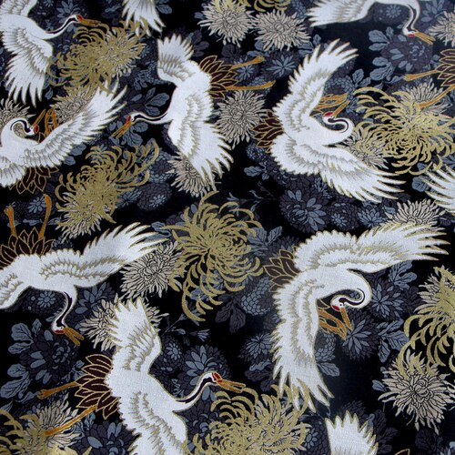 145Cm X 50Cm Japanse Crane Katoen Stof Bronzing Goud Gedrukt Stof Handgemaakte Diy Patchwork Tas Kimono Stof: BLACK