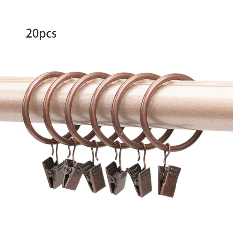 20 Pcs Metal Curtain Clips Shower Curtain Rings with Clips and Eyelets Drapery Rings for Tension Rod Bracket Eyelets