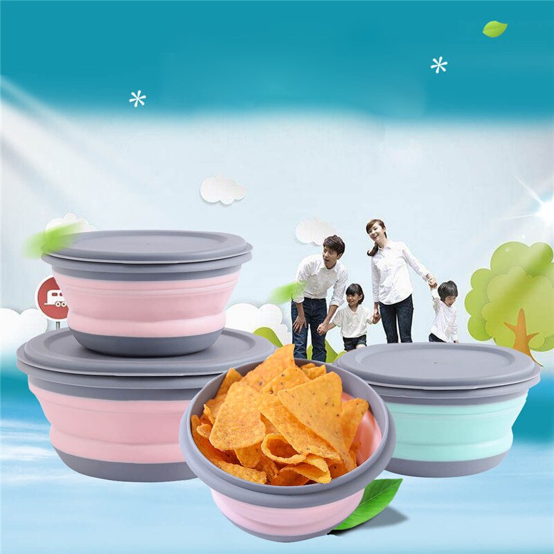 3 Pcs Kom Sets Draagbare Siliconen Vouwen Kom Vouwen Lunchbox Salade Schotel Met Deksel Instant Noodle Emmer Voor Picknick school