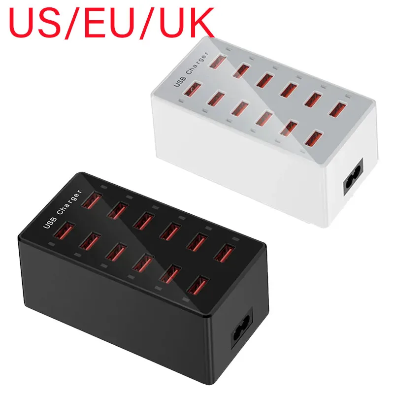 USB-laadstation 12-poorten oplader Desktop laadstation USB-oplaadhub Abs snel opladen mobiele telefoon US / EU / UK-stekker