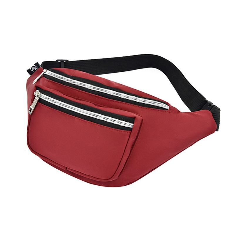 Unisex nylon heuptas mobiele telefoonhouder portemonnee dubbele rits borst handtas: R