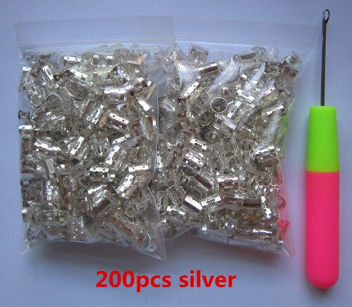 200Pcs/Lot hair braid dread dreadlock beads diy adjustable cuffs clips for women men hair accessories+ 1pcs free crochet needle: 200pcs silver