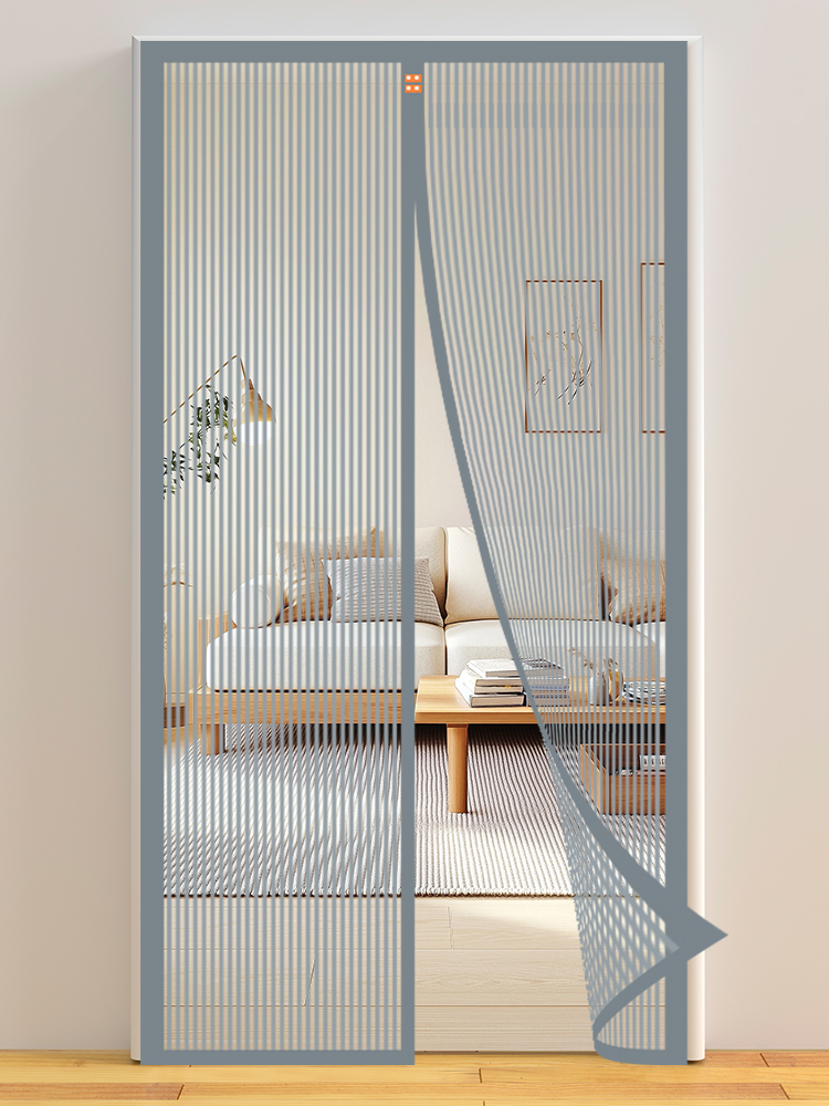 Cortina de listra magnética longa anti-mosquito porta cortinas abertura lateral isolamento porte verão decoração interior design sem perfuração: 9*2.6 / CINZA