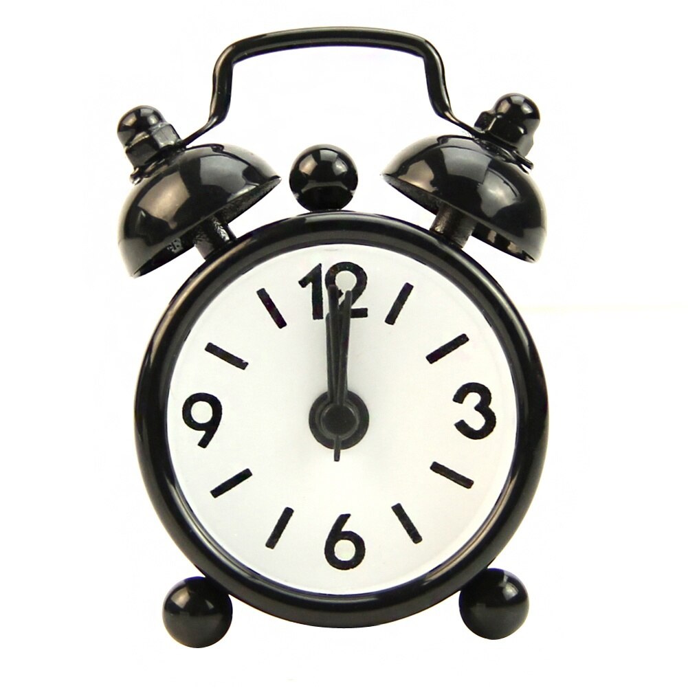 Classic Home Cute Battery Operated Analog Mini Round Bedside Desk Alarm Clock Traditional shape also suits for desk decor: Black
