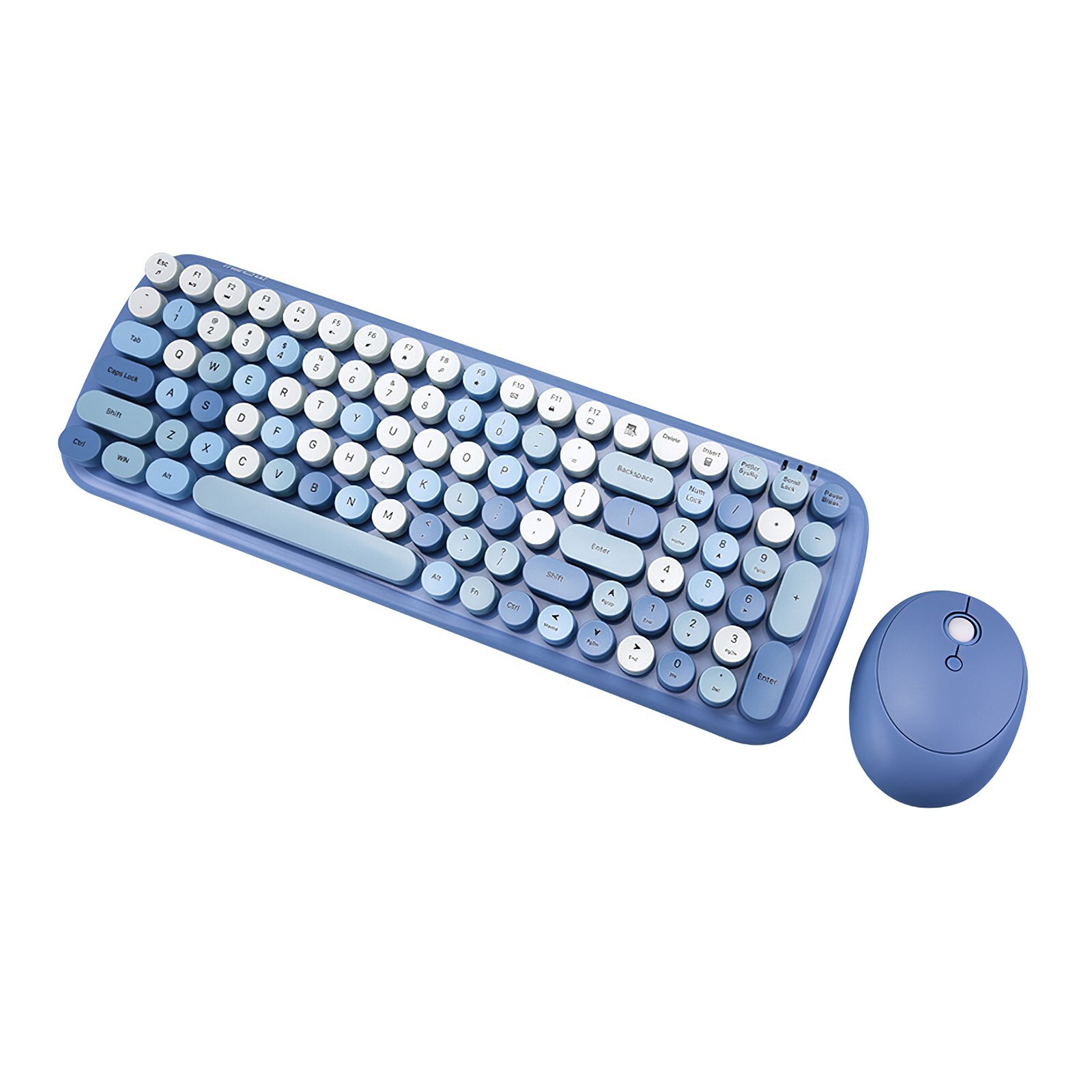 Wireless Bluetooth Keyboard Mouse Kit Steampunk 2.4G Wireless Mouse 1600DPI Position Retro Colorful 84 Round Keys Keyboard: Upgrade version Blue
