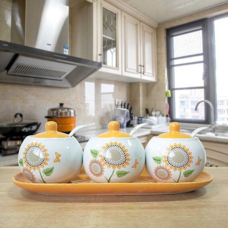 Keuken benodigdheden keramische kruiden pot set saus azijn kruiden doos lade pot zout shaker combinatie laden