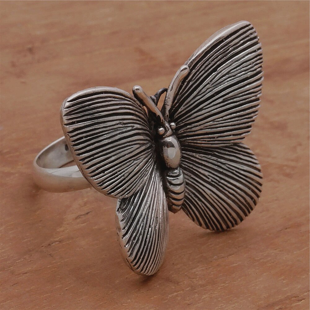 Vintage Women Big Butterfly Ring Black Pattern Animal Rings for Women Wedding Engagement Jewelry