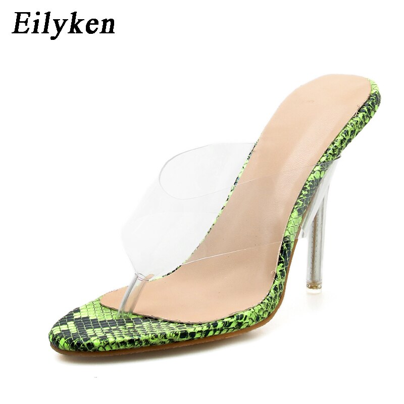 Eilyken pvc gelé ormtryck gröna tofflor öppen tå kvinnor genomskinliga perspex sandaler skor klack klara sandaler stl 35-42